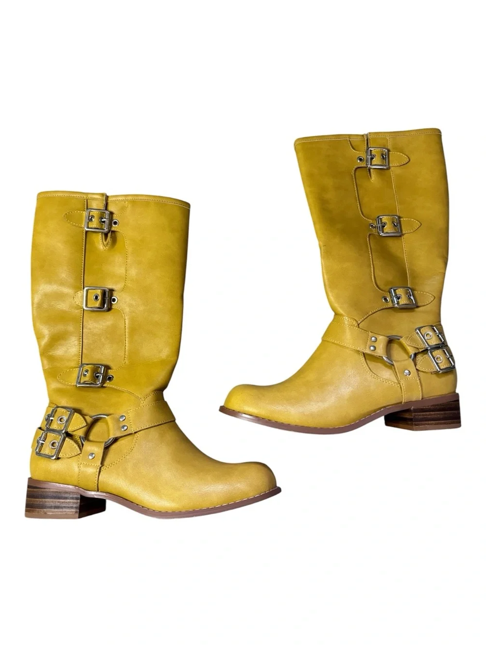 Women's Yellow Mid-Calf Buckle Boots